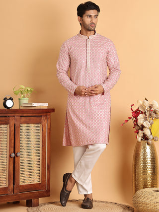 Embroidered Viscose Kurta Set For Men
