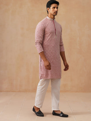 Embroidered Viscose Kurta Set For Men