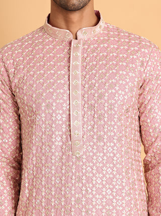 Embroidered Viscose Kurta Set For Men