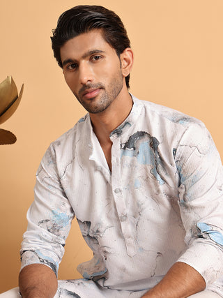 Marble Printed Sequin Cotton Kurta Pyjama Set