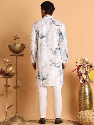 Marble Printed Sequin Cotton Kurta Pyjama Set