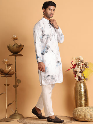 Marble Printed Sequin Cotton Kurta Pyjama Set