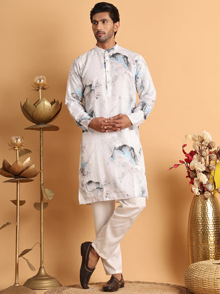 Marble Printed Sequin Cotton Kurta Pyjama Set