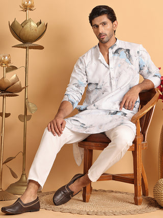 Marble Printed Sequin Cotton Kurta Pyjama Set