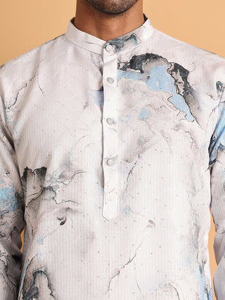 Marble Printed Sequin Cotton Kurta Pyjama Set