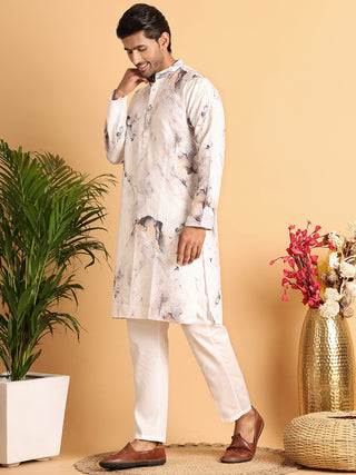 Marble Printed Sequin Cotton Kurta Pyjama Set