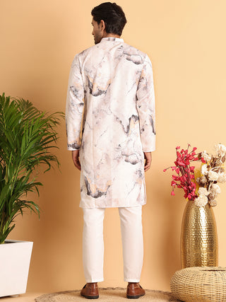 Marble Printed Sequin Cotton Kurta Pyjama Set