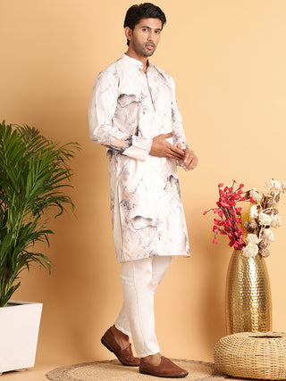 Marble Printed Sequin Cotton Kurta Pyjama Set