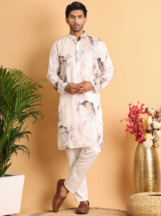 Marble Printed Sequin Cotton Kurta Pyjama Set