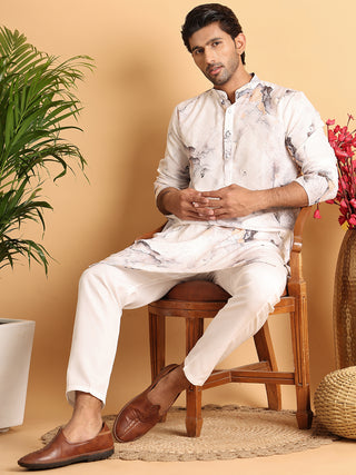 Marble Printed Sequin Cotton Kurta Pyjama Set