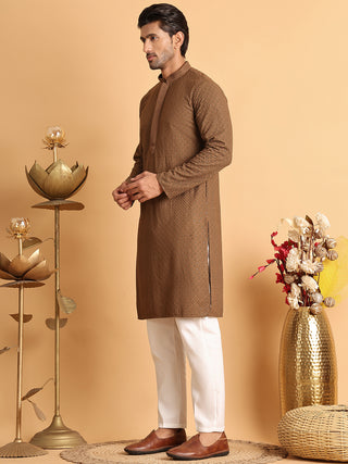 Sequins & Embroidered Viscose Kurta Set For Men