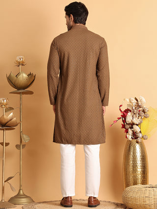 Sequins & Embroidered Viscose Kurta Set For Men
