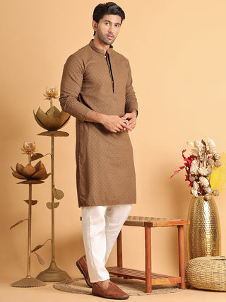 Sequins & Embroidered Viscose Kurta Set For Men