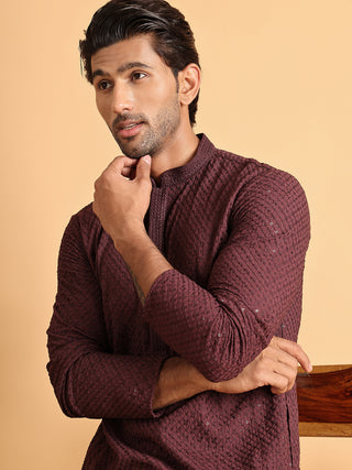 Sequins & Embroidered Viscose Kurta Set For Men