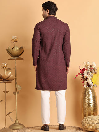 Sequins & Embroidered Viscose Kurta Set For Men