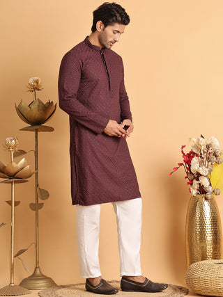 Sequins & Embroidered Viscose Kurta Set For Men