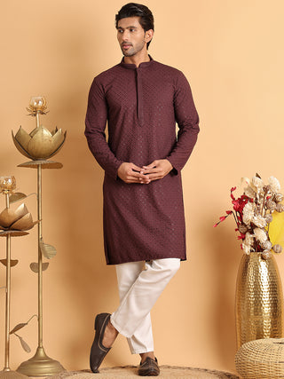 Sequins & Embroidered Viscose Kurta Set For Men