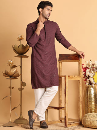 Sequins & Embroidered Viscose Kurta Set For Men