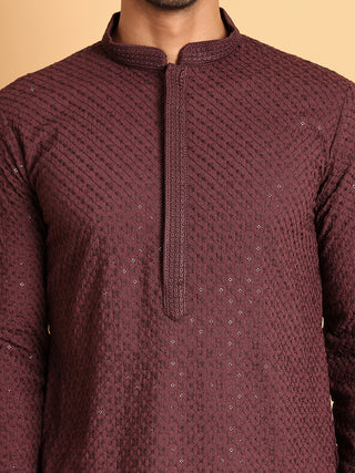 Sequins & Embroidered Viscose Kurta Set For Men