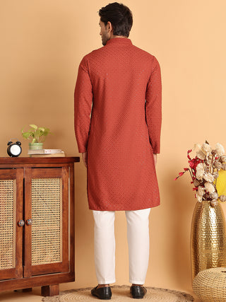 Sequins & Embroidered Viscose Kurta Set For Men