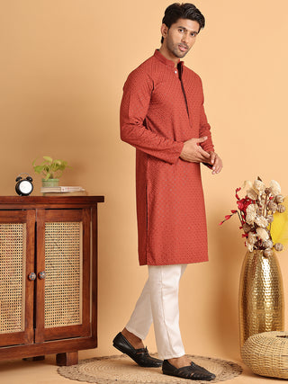 Sequins & Embroidered Viscose Kurta Set For Men