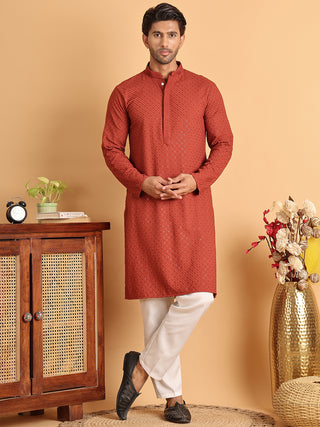 Sequins & Embroidered Viscose Kurta Set For Men