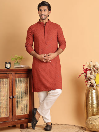 Sequins & Embroidered Viscose Kurta Set For Men