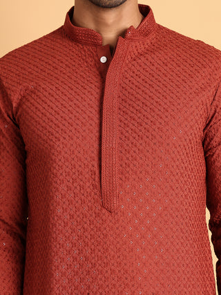 Sequins & Embroidered Viscose Kurta Set For Men
