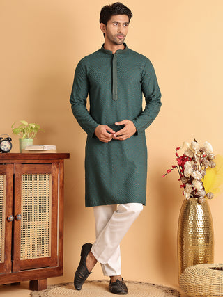 Sequins & Embroidered Viscose Kurta Set For Men