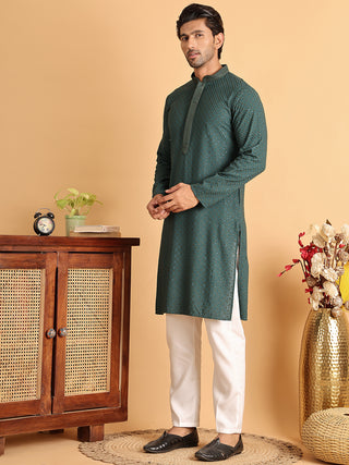 Sequins & Embroidered Viscose Kurta Set For Men