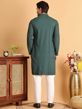 Sequins & Embroidered Viscose Kurta Set For Men