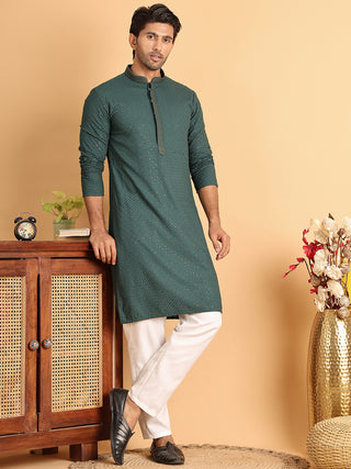 Sequins & Embroidered Viscose Kurta Set For Men