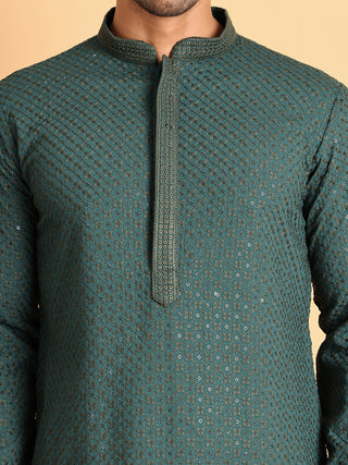 Sequins & Embroidered Viscose Kurta Set For Men