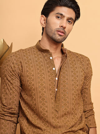 Embroidered & Sequins Straight Kurta Set For Men