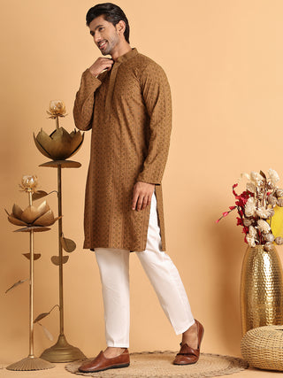 Embroidered & Sequins Straight Kurta Set For Men