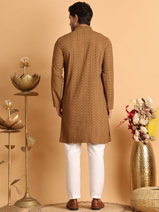 Embroidered & Sequins Straight Kurta Set For Men