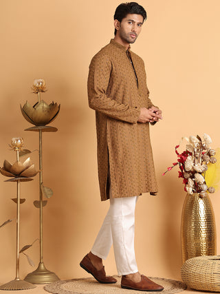 Embroidered & Sequins Straight Kurta Set For Men