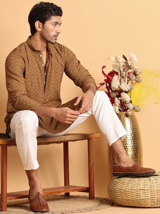 Embroidered & Sequins Straight Kurta Set For Men