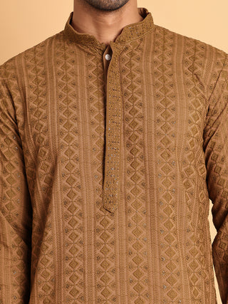 Embroidered & Sequins Straight Kurta Set For Men