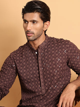 Embroidered & Sequins Straight Kurta Set For Men