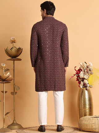 Embroidered & Sequins Straight Kurta Set For Men