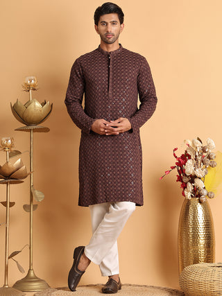 Embroidered & Sequins Straight Kurta Set For Men