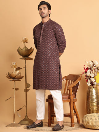Embroidered & Sequins Straight Kurta Set For Men