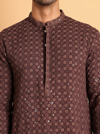 Embroidered & Sequins Straight Kurta Set For Men