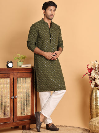 Embroidered & Sequins Straight Kurta Set For Men