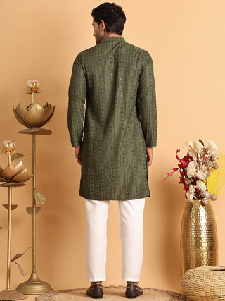 Embroidered Straight Kurta Set For Men