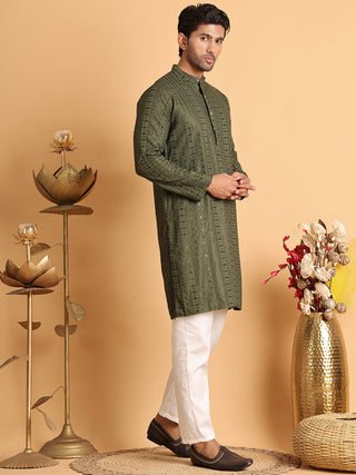 Embroidered Straight Kurta Set For Men