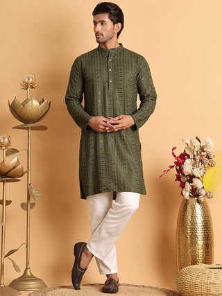 Embroidered Straight Kurta Set For Men