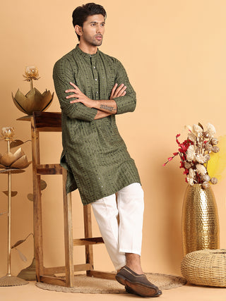 Embroidered Straight Kurta Set For Men