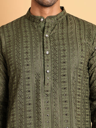 Embroidered Straight Kurta Set For Men